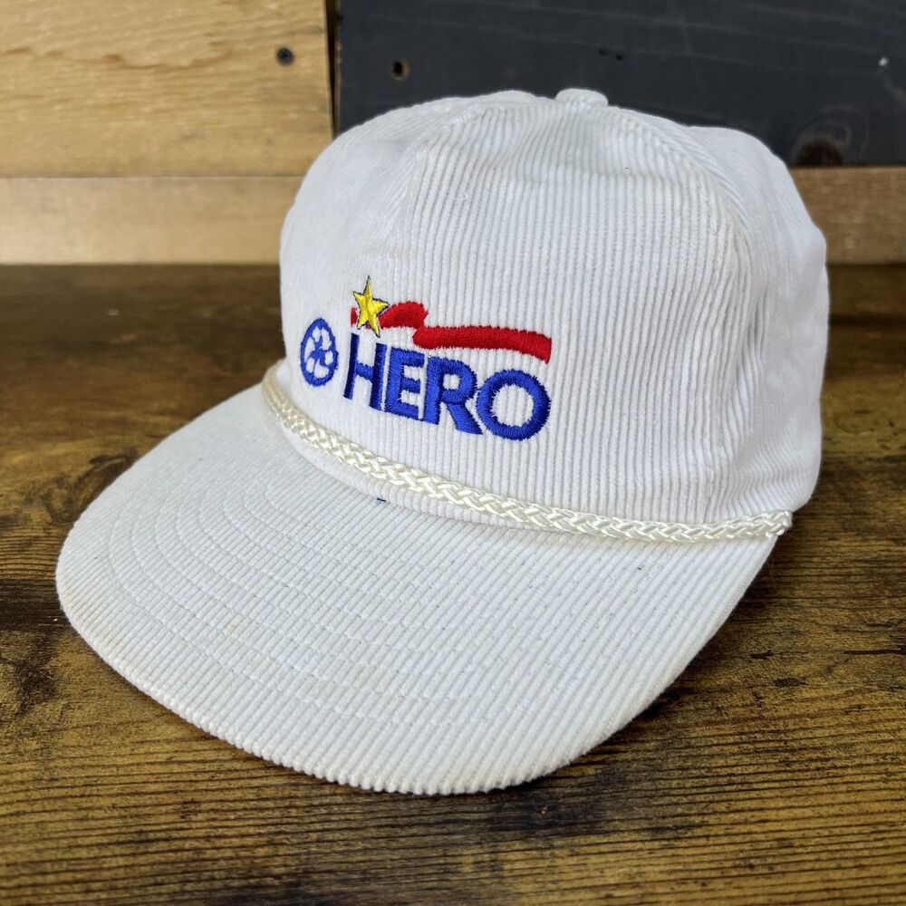 Recycling Hero White Corduroy Rope Nissin Vintage Snap Back Trucker Hat Mesh Cap